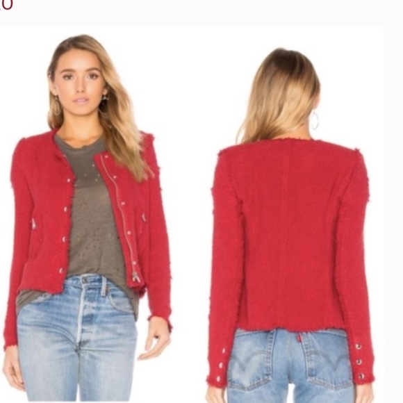 IRO distressed red Agnette jacket with frayed edges Size 1/S - Picture 4 of 11
